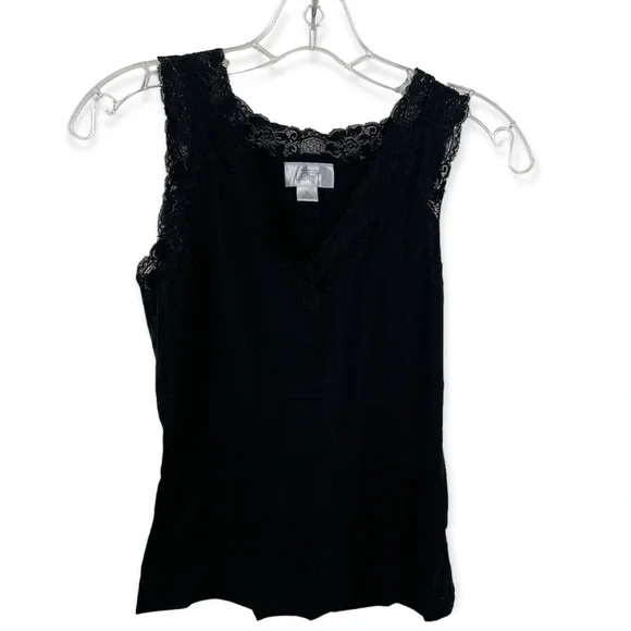 LOFT Tops Ann Taylor Loft Black Lace Tank Top Rayon Sleeveless